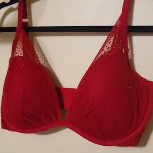 Victoria's Secret Deep/Plunge Red Lace Bra 34DDD